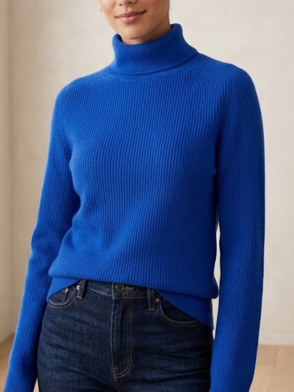 Ann Taylor Cobalt Blue 100% Cashmere Ribbed Turtleneck Sweater NWT